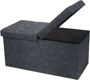 Collapsable Padded Polyeter  Linen Fabric Folding Storage  Ottoman with Removable Lid 30&quot;x15&quot;x15&quot;