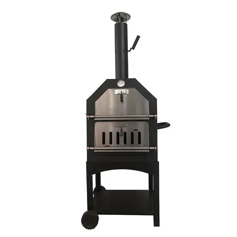 Commercial wood fire heavy duty Smokeless grill trolley stainless double door pizza oven for outdoor