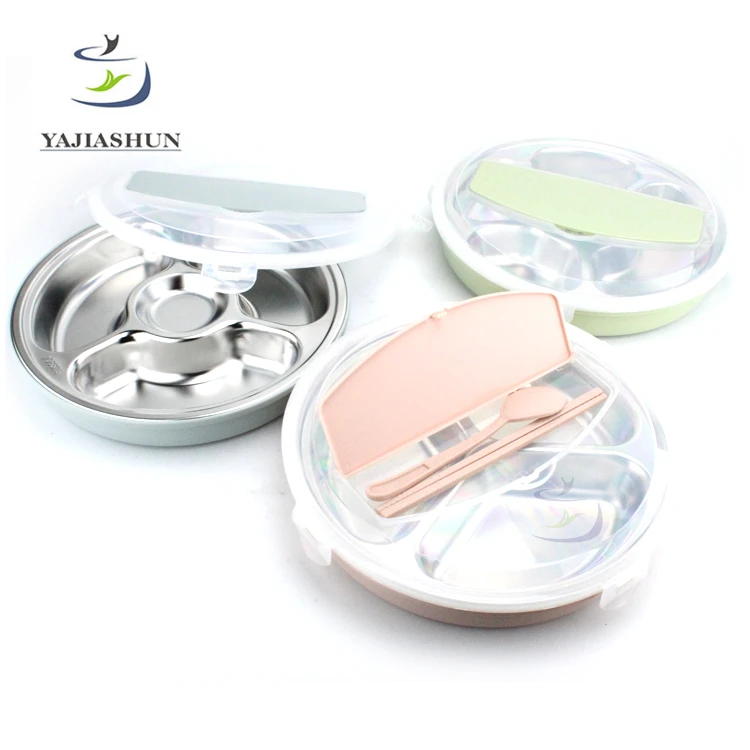 Compartments Dinner Plate Stainless Steel Food Divider Tray Plastic Divided Dinner Plate Dish With Kitchenware