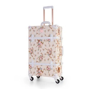 COTRUNKAGE Wholesale Women Floral Pu Leather Travel Suitcase Vintage Luggage Set with Makeup Cosmetic Case