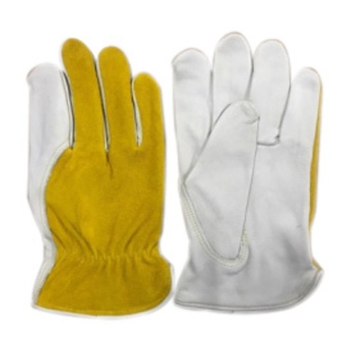 cow hide Leather Working Gloves with yellow cow split leather back