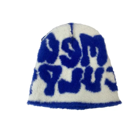 Custom BeanieJacquard Printing Logo Knitted Winter Hats Graphic Unisex Fuzzy Mohair Beanie winter hat