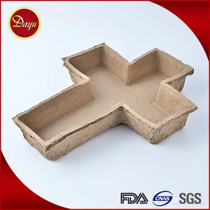 Custom cross shape artificial kraft flower pot pulp paper seedling trays