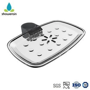 Custom drain clear plastic shower soap dish for slide bar