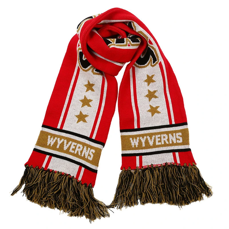 custom jacquard acrylic winter sport soccer knitted football team club fan accessories scarf