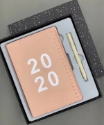 custom logo school supplies promotional notebook, a5 pu leather notebook set with ball pen and box