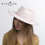 Custom Outdoors Elegant Women's Australian 100% Wool Flat Hard Wide Brim Pink Fedora Hats