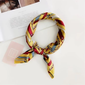 Custom printed shawls square fashion small polyester hair tie band for silk square scarf