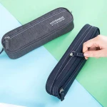 Deli 66782 simple stationery bag primary school student pencil case PU flax large capacity zipper bag
