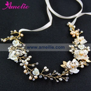 Delicate Fresh Water Ivory Pearl & Shell Flower Hair Vine Wedding Belt and Headband