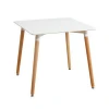 Dining Table White Modern Square Table with Wood Legs for Coffee Kitchen Living Room Leisure Pedestal Table