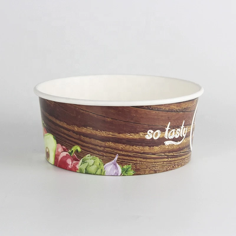 Disposable  PLA Salad Bowl Food Containers Paper Salad Bowl Custom Printed Paper Bowl With Lid