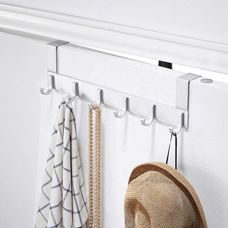 Door Hook Towel Aluminum 6 Hooks Back Overdoor Rack Hanger  Hooks & Rails Clothing Multifunction