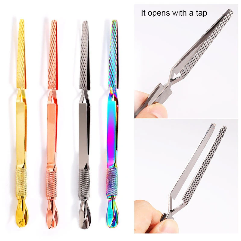 Double-ended Multi functional Stainless Steel Nail Art Shaping Tweezers Cross Nail Clip Nail Cuticle Pusher
