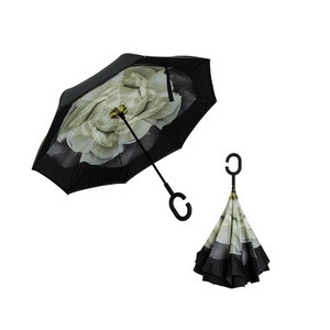 Double Layer Inverted Cars Reverse Umbrella with C-Shaped Handle