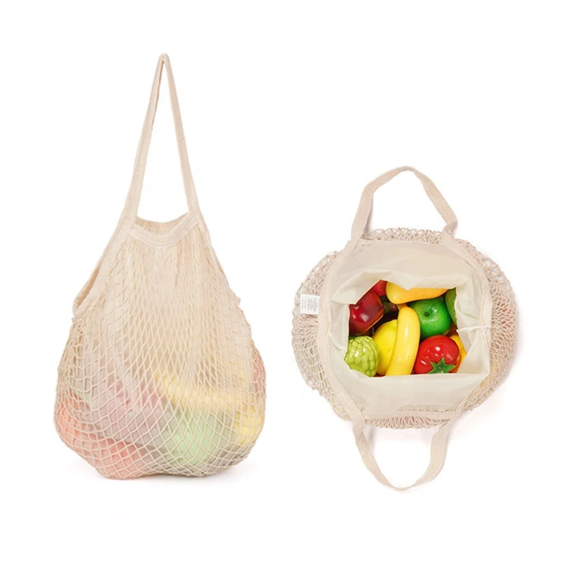 Eco friendly reusable Large Organic Cotton Net Farmers Market grocery Shopping bag set, string produce saver bags,food storage