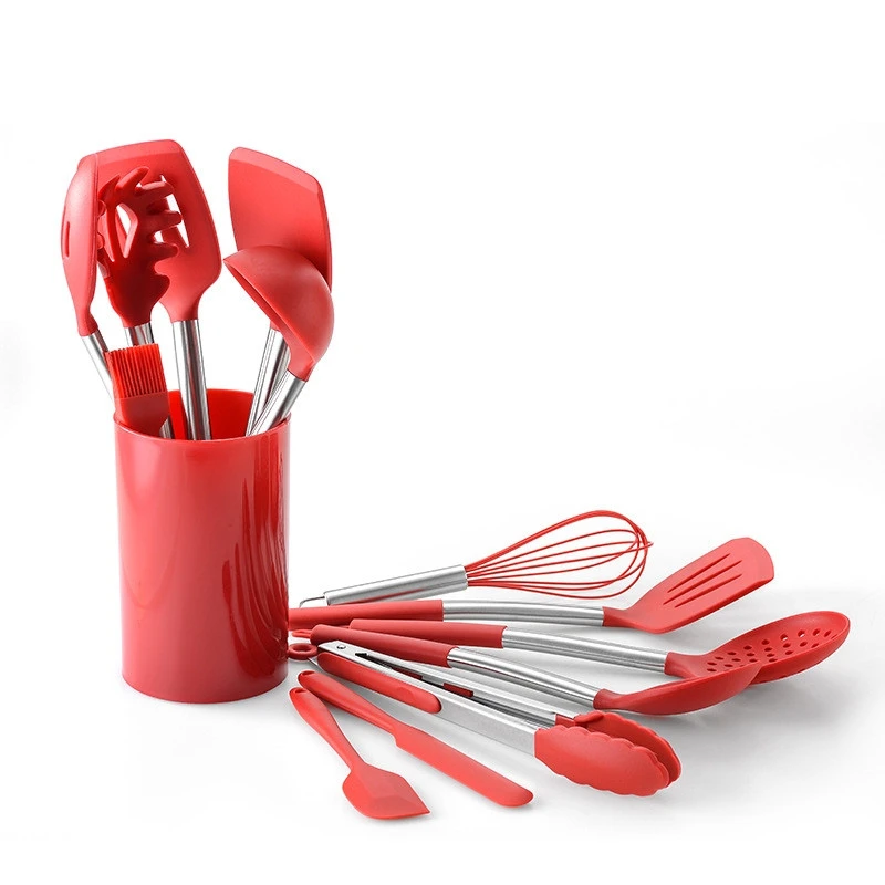 Eco-friendly Silicone Cookware set 14 PiecesSilicone Kitchen Accessories Utensils Set  with Stainless Steel