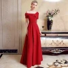 Elegant Short Sleeve Red Beaded Long Evening Dresses Homecoming Dresses Cocktail Party Prom Dress Women