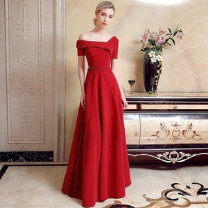 Elegant Short Sleeve Red Beaded Long Evening Dresses Homecoming Dresses Cocktail Party Prom Dress Women