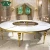 Import Elegant wedding furniture golden stainless steel frame banquet hall half moon wedding table from China