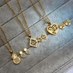 European and American fashion new flower heart-shaped hollow stainless steel necklace earrings creative ECG Necklace Set