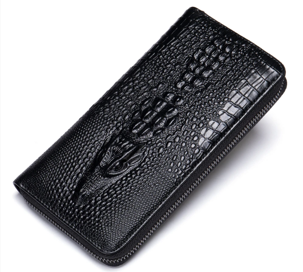 European and American trend leather wallet mens crocodile embossed cowhide wallet business long wallet