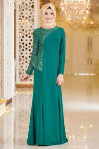 Factory Direct Cheap Clothing Green Color Muslimah Malaysia Juba With Lace