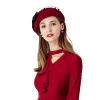 Fascinators  Women Wool Felt Fedora Veil Elegant Ladies Autumn Hat Women  Bowknot Cloche Floppy Cap Wine Red Berets