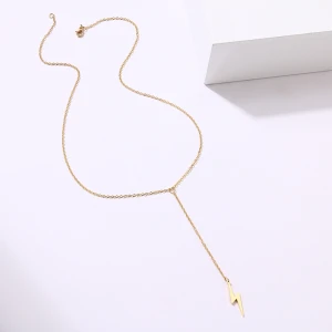 Fashion Lightning Pendant Gold For Women Metal Chain Necklace Party Charm Stainless Steel Jewelry Accessories Gifts