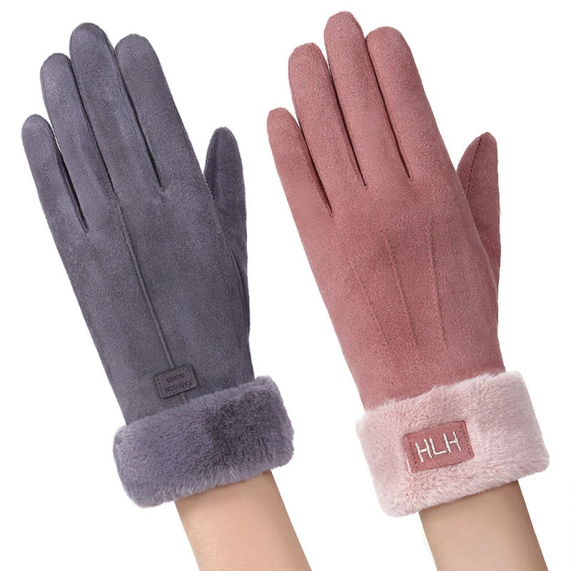 Faux Fur Leather Gloves Women Touch Screen Cycling Waterproof Gloves Driving Thermal Warm Winter Gloves Wholesale