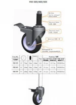 FHJ-305/405/505 Industrial universal trolley caster with brake swivel PU wheel pipe insert caster