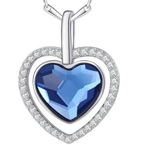 Fine female jewelry with blue heart crystal stone design 925 sterling silver heart pendant necklace