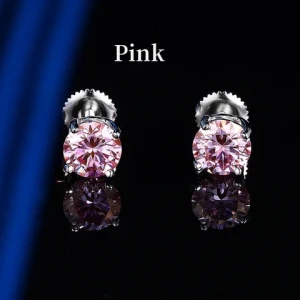 Fine Jewelry 0.5Ct 1Ct Black Pink Yellow Garnet White Screw Back Stud Earrings  Silver Hypoallergenic Small Moissanite Earrings