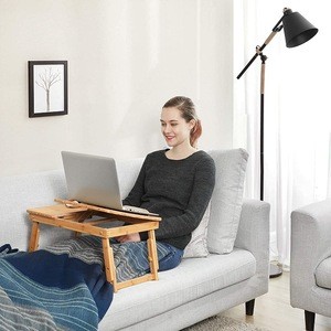 Foldable Serving Bed Tray Breakfast Table,100% Natural Bamboo Laptop Desk with Tilting Top and Drawer