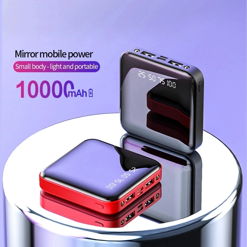 Free Sample 10000 mAh Mirror LCD Power Bank Mini Portable 10000mah Mobile Charger Powerbank