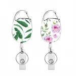 Free Shipping Fashion Flower Oval Yoyo Badge Holder Custom ID Retractable Badge Reel with Key Ring, Belt
