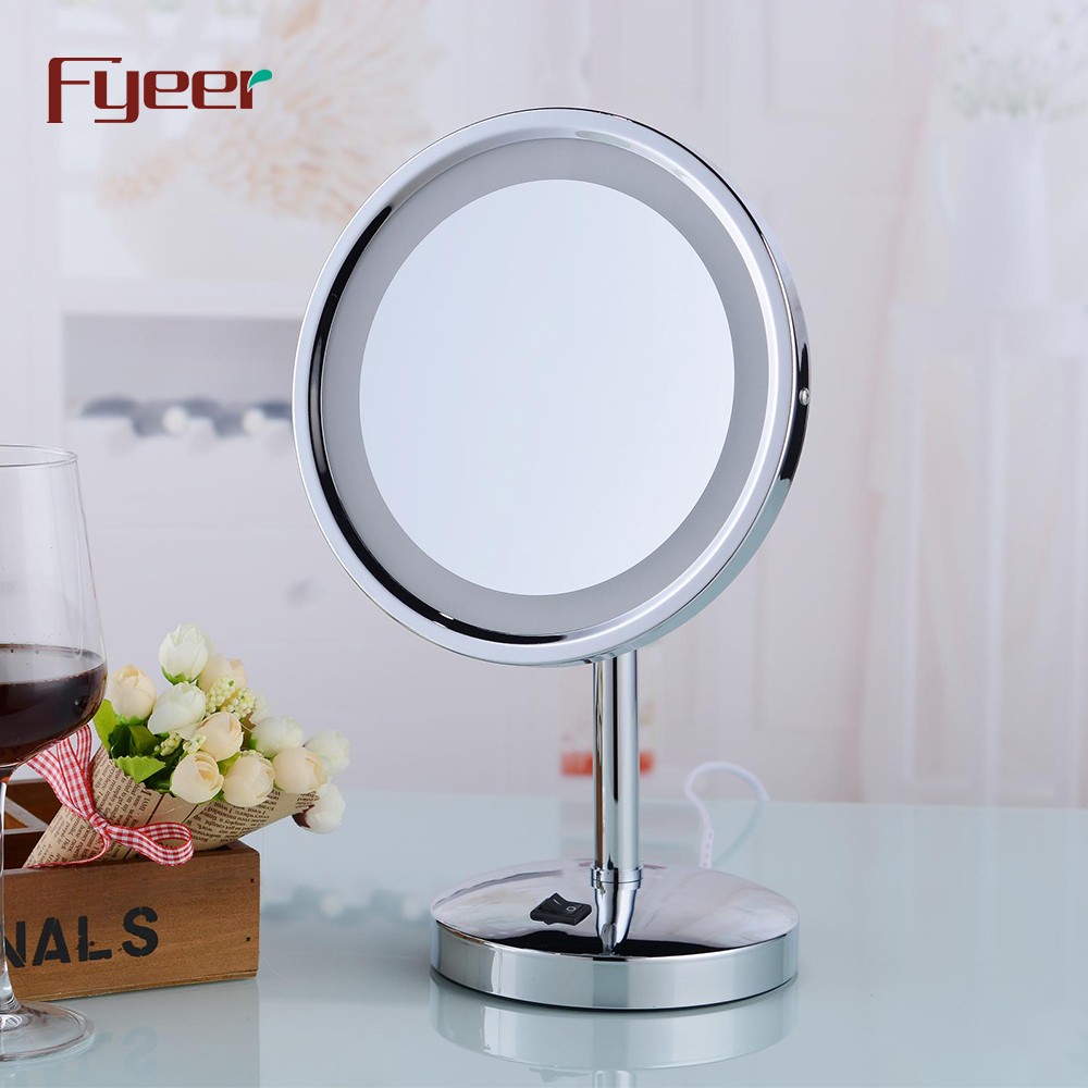 Fyeer 8 Inch Single Side Round Makeup Table Mirror with Led Light