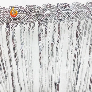 Girls Dance Wear Bling Silver Tassel Sequin Fabric in Fringe