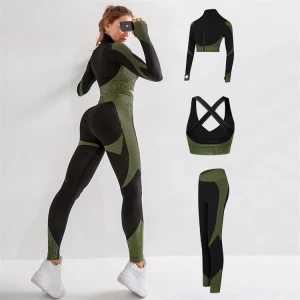 grid seamless yoga wear suit women knitted hip-lifting  casual sportswear