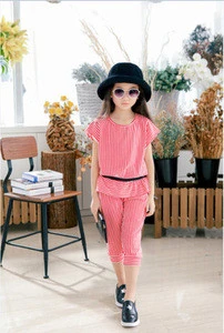 Hao Baby 2019 Girls Summer Wear Fashionable Stripe Children Suit Leisure Children Clothing