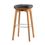 High Bar Counter Kitchen Chair Leather Seat Wooden Legs Bar Stools With Black
