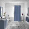 High quality 100% Polyester Clear Shower Curtain Bathroom Set Blue Color ECO Friendly Curtains Hanging Hooks