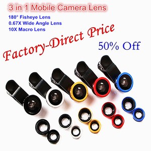 High Quality Clip Fish Eye Wide Angle Macro Fisheye Mobile Phone Lens camera lenses Universal 3 in 1