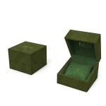 High Quality Dark Green PU Jewelry Box With Embossing Logo Watch Boxes And Gold Hot Stamping Watch Packaging Box