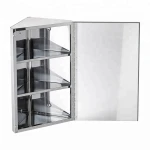 High Quality Modern Bathroom Wall Mounted Stainless Steel Glass Corner Triangle Mirror Cabinet