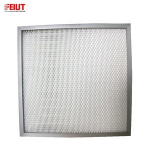 Highly efficient compact air filter with a deep pleat media pack, supported by aluminium separators in a robust construction