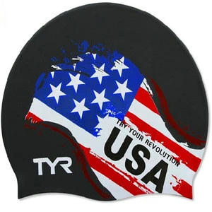 Highly quality hot selling country flag silicone swim cap for adult