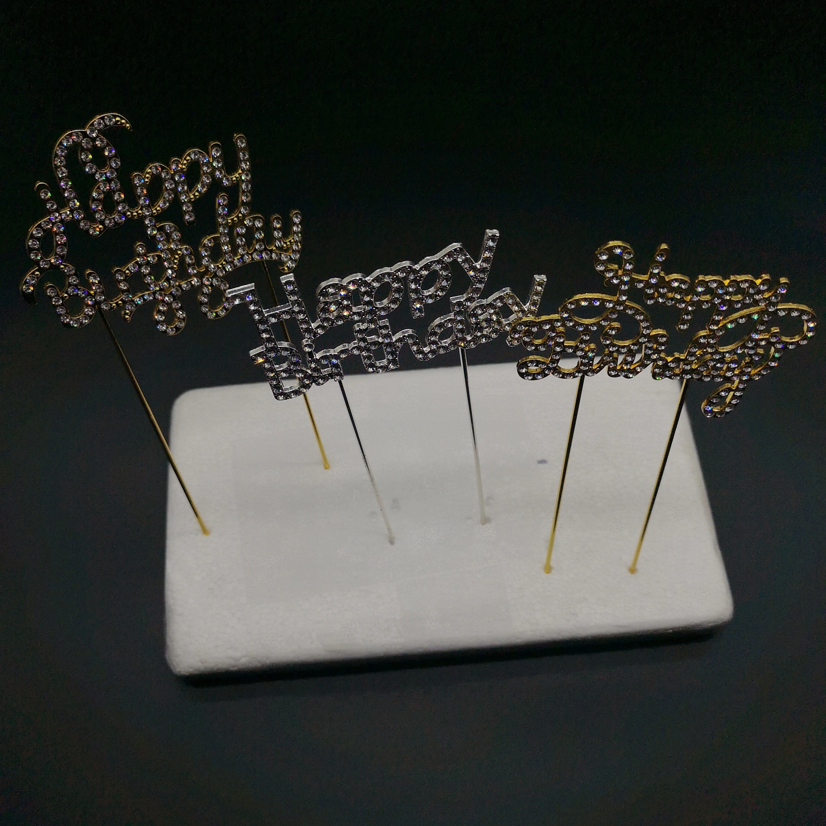 Hot Gold Glitter Alloy Rhinestone Happy Birthday  Cake Toppers  2021 party decorations birthday party decorating