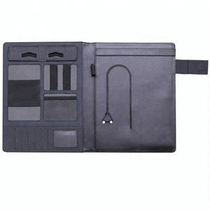 Hot PU Power bank A4 file folder leather portfolio folder with metal &amp; loop