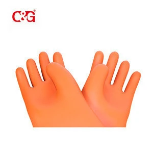 Hot sale high voltage electrical rubber class 4 electrical orange insulated insulating safety gloves 1000v